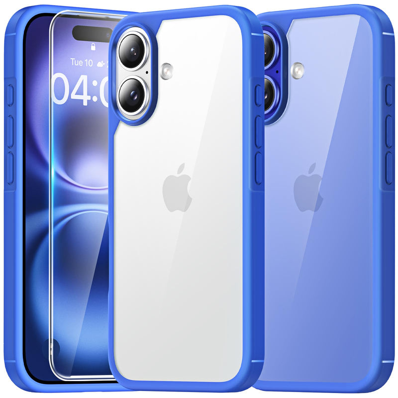 TAURI 3 in 1 for iPhone 16 Case 6.1 Inch with 2 Pieces Tempered Glass Screen Protector, Military Standard Protection, [Anti-Yellowing] Shockproof Transparent Mobile Phone Case - Transparent