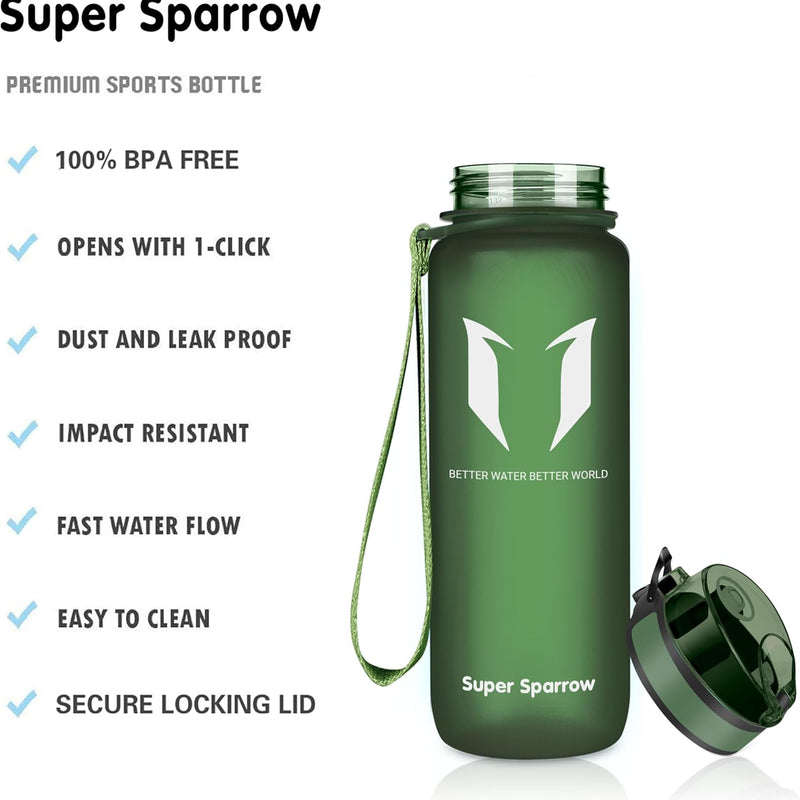 Super Sparrow Drinking Bottle, Tritan Water Bottle, 350 ml, 500 ml, 750 ml, 1000 ml, BPA-Free, Ideal Sports Bottle, for Sports, Bike, Fitness, University or Outdoors, Lightweight, Sustainable