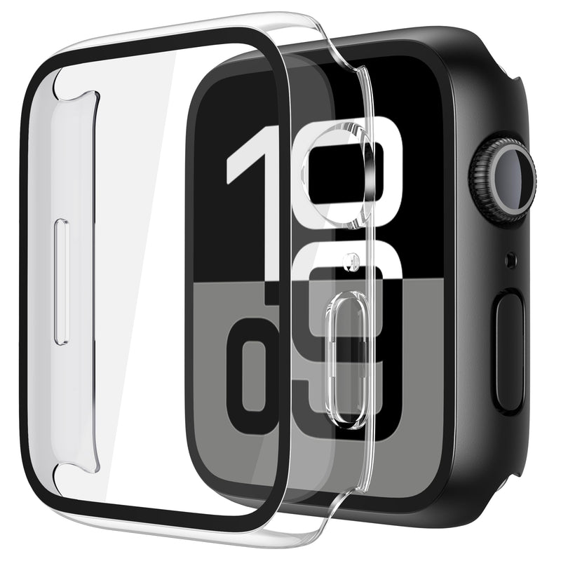 Misxi Pack of 2 Hard PC Protective Cases with Tempered Screen Protector for Apple Watch Series 10 (2024) 46 mm, Ultra Thin Anti-fall Scratch-Resistant Cover Protection for iWatch Matte Black