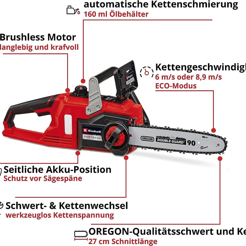 Einhell Akku-Kettensäge FORTEXXA 18/30 Power X-Change (Li-Ion, 18V, bürstenloser Motor, 30 cm Schwert, max. 4.300 min-1, ohne Akku & Ladegerät)