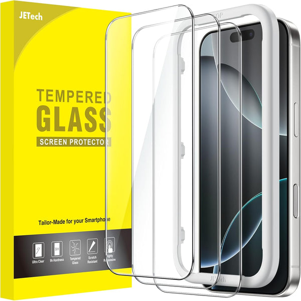JETech Screen Protector for iPhone 16 Pro 6.3 Inch, Tempered Glass Screen Protector with Easy Installation Tool, Does Not Influence the Case, HD Clear, Pack of 3