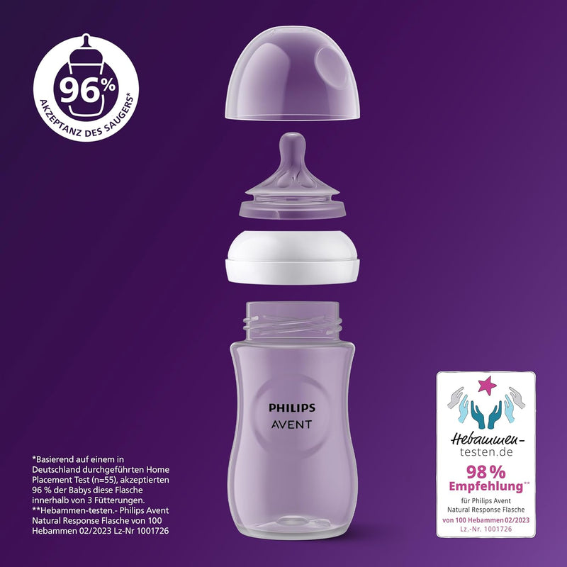 Philips AVENT Natural Response Baby Bottles Gift Set for Newborns - 4 Baby Bottles, Ultra Soft Dummy and Bottle Brush, Babies from 0 - 12 Months and Over (Model SCD838/11)