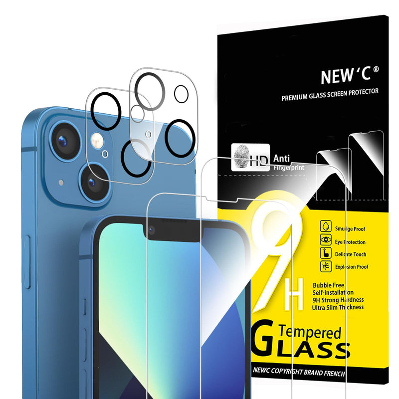 NEW'C Tempered Glass Screen Protector for iPhone 16 Pro, 6.3 Inch (2 Pieces) and 2 x Camera Armoured Protection for Camera Protection (Pack of 2), Scratch-Resistant, Extremely Durable, 9H Hardness