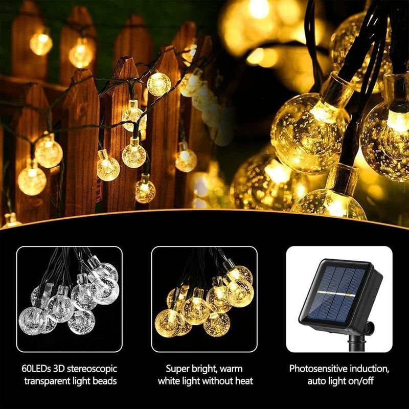 Moxled Solar Fairy Lights Outdoor 60 LED, 11 m Fairy Lights Outdoor Solar Waterproof 8 Modes Crystal Balls Solar Fairy Lights Outdoor for Garden, Patio, Balcony, Parties (Warm White)