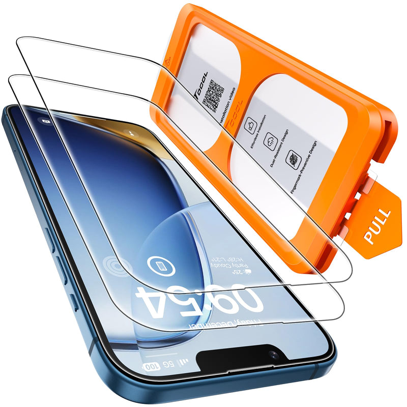 TOCOL For iPhone 16 Pro for Tempered Glass, Full Screen Shockproof Protective Glass Car Installation 9H Hardness Film Scratch-Resistant Anti-Fingerprint Anti-Oil Anti-Bubble Screen Protector for