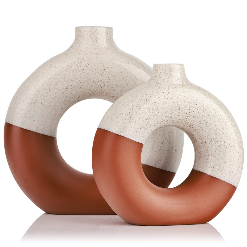 Donut Vases, Circular Matte Ceramic Vase for Entryway, Living Room, Bedroom, Dining Table, Table Decor, Office, Home Decor, Black, Set of 2