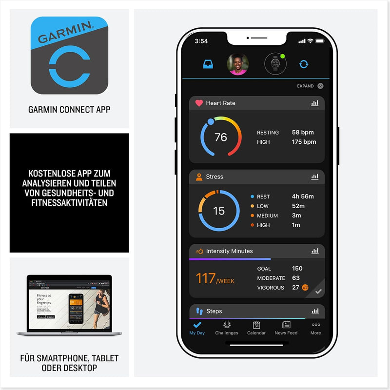 Garmin Venu 3 GPS Fitness Smartwatch with Bluetooth Telephony and Voice Assistance, Ultra Sharp 1.4/1.2 Inch AMOLED Touch Display, Fitness Functions, Music, Pay and Wheelchair Mode