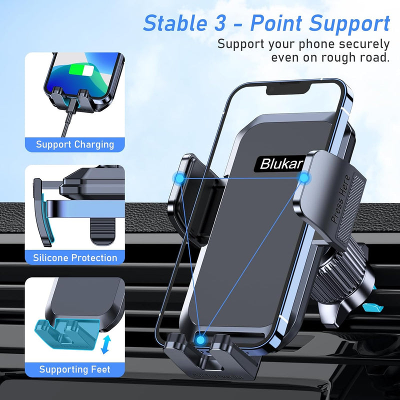Blukar Mobile Phone Holder Car Mobile Phone Holder for Cars Ventilation with Upgraded Stable Version & One Button Release, 360° Rotatable Car Mount for iPhone, Galaxy and Other Android Smartphones