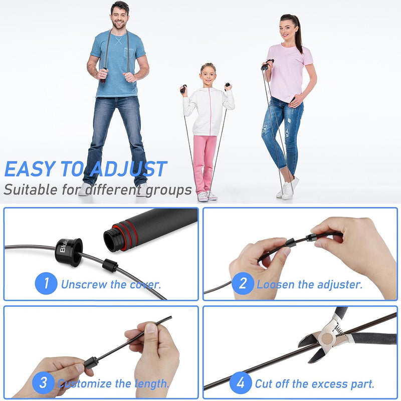 Blukar Skipping Rope with Skin-Friendly Foam Handles, Speed Rope, Adjustable Length, Non-Slip and Ideal for Fitness and Endurance Training, Suitable for Children and Adults
