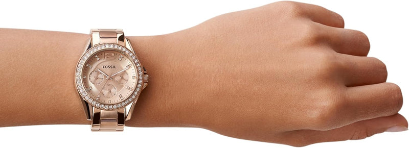 FOSSIL Riley Watch für Damen, Quarz-Chronographenwerk mit Edelstahl- oder Lederarmband