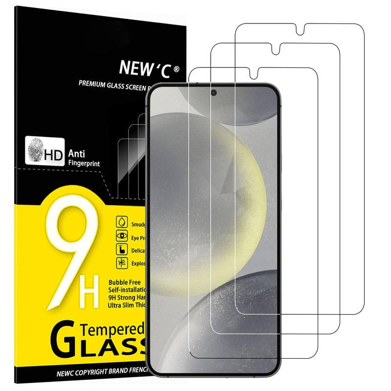 NEW'C Tempered Glass Screen Protector for Samsung Galaxy S24 FE 5G, Free from Scratches, 9H Hardness, HD Screen Protector, 0.33 mm Ultra Clear, Ultra Resistant, Pack of 3