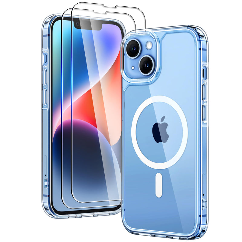 TAURI 3 in 1 for iPhone 16 Case 6.1 Inch with 2 Pieces Tempered Glass Screen Protector, Military Standard Protection, [Anti-Yellowing] Shockproof Transparent Mobile Phone Case - Transparent