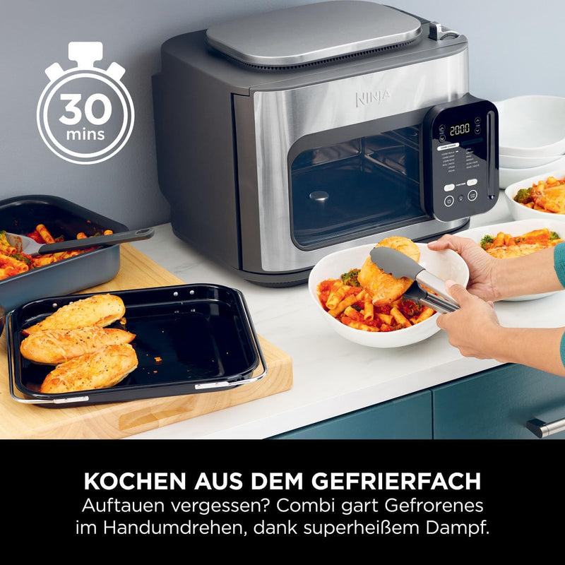 Ninja Combi 12-in-1 Multi-Cooker, Oven & Hot Air Fryer, 12 Cooking Functions, Air Fryer & Grilling Preparation in 15 Minutes, with Baking Tray, Pan, Crisper Grid Insert, Recipes, Grey, SFP700EU
