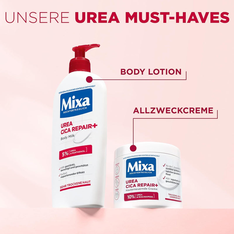 Mixa Urea Cica Repair+ Set: 3er Pack | Hauterneuernde Creme (3x400ml) | Gegen trockene, rissige & irritierte Haut | Mit Urea & Niacinamide| Für Gesicht, Körper & Hände | Zieht schnell ein