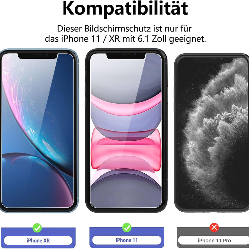 NEW'C tempered glass foil, protective foil for iPhone 11, iPhone XR, 2pcs., free from scratches, fingerprints and oil, 9H hardness, 0.33 mm ultra clear, screen protective foil for iPhone 11, iPhone XR