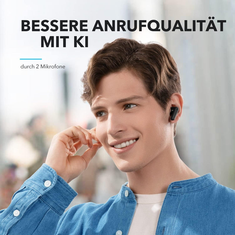 soundcore by Anker P20i Wireless Bluetooth Headphones In-Ear, 10 mm Driver, Bluetooth 5.3, Adjustable EQ, 30 Hours Playtime, IPX5 Waterproof, 2 Micros with AI, Single Use (Black)