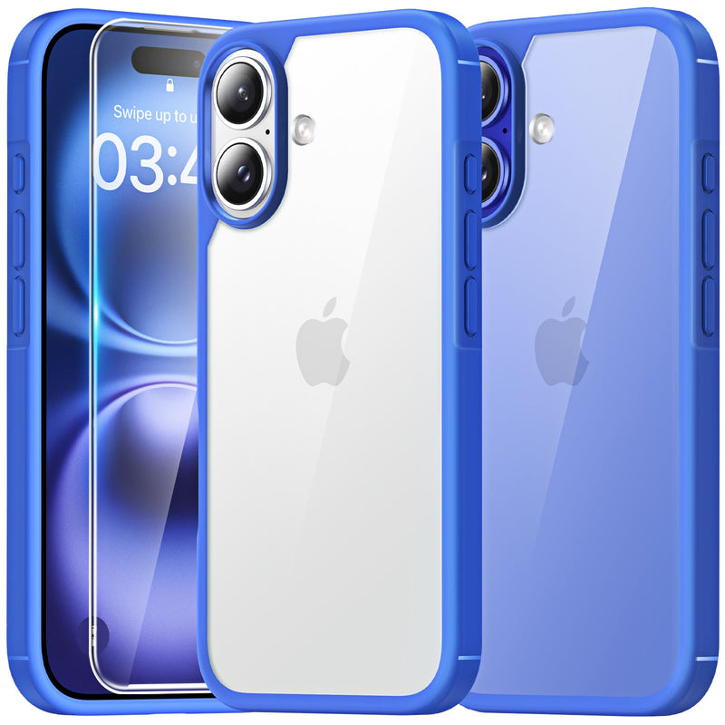 TAURI 3 in 1 for iPhone 16 Case 6.1 Inch with 2 Pieces Tempered Glass Screen Protector, Military Standard Protection, [Anti-Yellowing] Shockproof Transparent Mobile Phone Case - Transparent