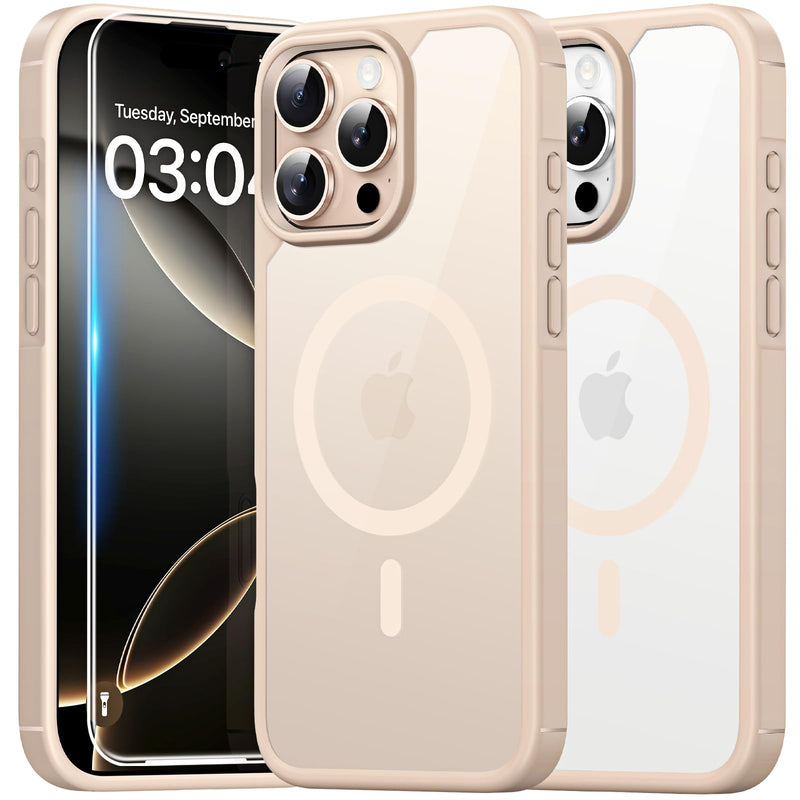 TAURI 3 in 1 for iPhone 16 Case 6.1 Inch with 2 Pieces Tempered Glass Screen Protector, Military Standard Protection, [Anti-Yellowing] Shockproof Transparent Mobile Phone Case - Transparent