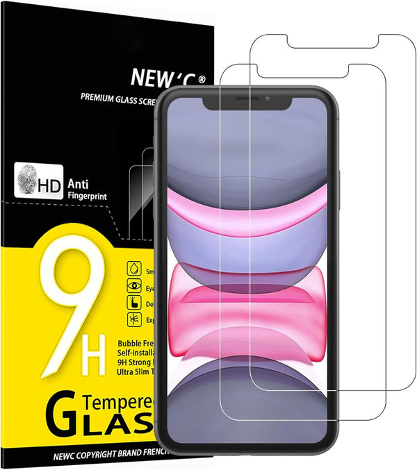 NEW'C tempered glass foil, protective foil for iPhone 11, iPhone XR, 2pcs., free from scratches, fingerprints and oil, 9H hardness, 0.33 mm ultra clear, screen protective foil for iPhone 11, iPhone XR