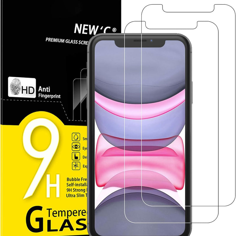 NEW'C tempered glass foil, protective foil for iPhone 11, iPhone XR, 2pcs., free from scratches, fingerprints and oil, 9H hardness, 0.33 mm ultra clear, screen protective foil for iPhone 11, iPhone XR