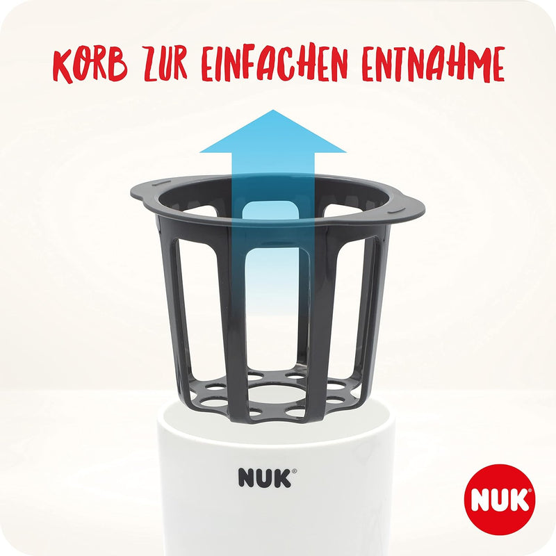 NUK Thermo 3-in-1 bottle warmer for easy, safe and gentle heating, defrosting and keeping warm, for glasses and bottles.