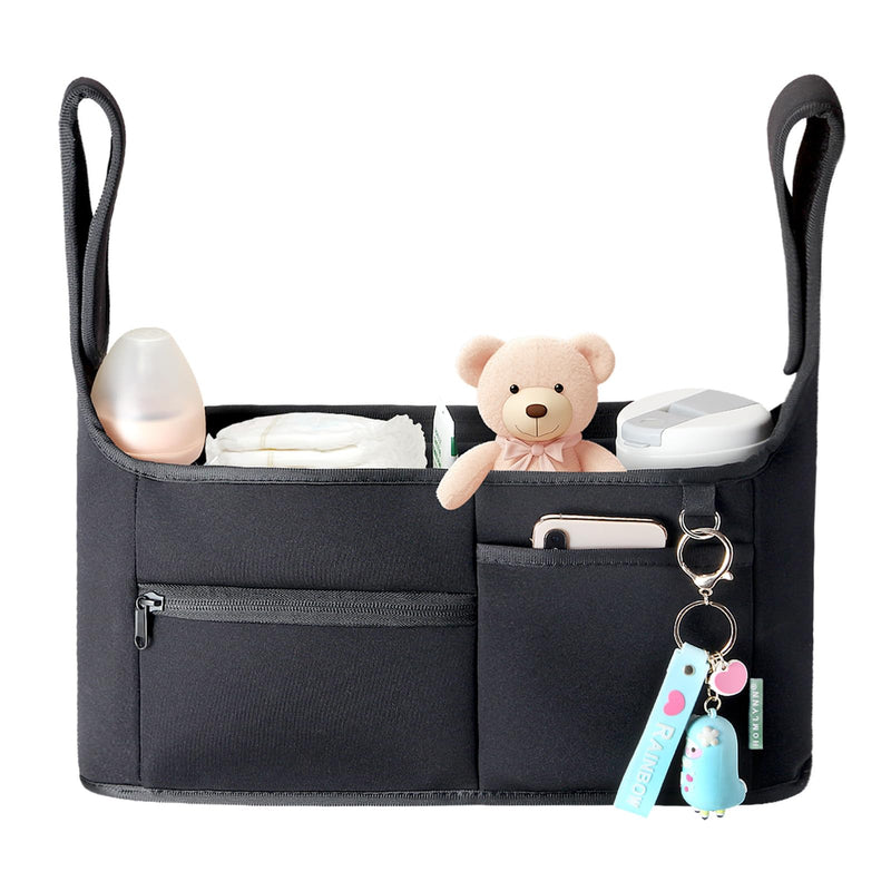 Stroller Organiser, Universal Stroller Storage Bag with 2 Insulated Drink Holders and Shoulder Strap, Can Be Used as a Handbag for Baby Accessories (Grey)
