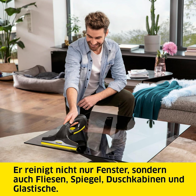 Kärcher Battery Window Vacuum Cleaner WV 2 Black Edition (Battery Life: 35 min, LED-Charge Status Display, 2 Suction Nozzles, Spray Bottle With Microfiber Cover, 20 ml Window Cleaner Concentrate