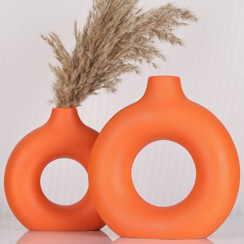 Donut Vases, Circular Matte Ceramic Vase for Entryway, Living Room, Bedroom, Dining Table, Table Decor, Office, Home Decor, Black, Set of 2