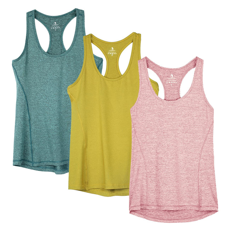 icyzone Women's Sports Top, Yoga Tank Top, Racerback Top, Running, Fitness, Functional Shirt, Pack of 3