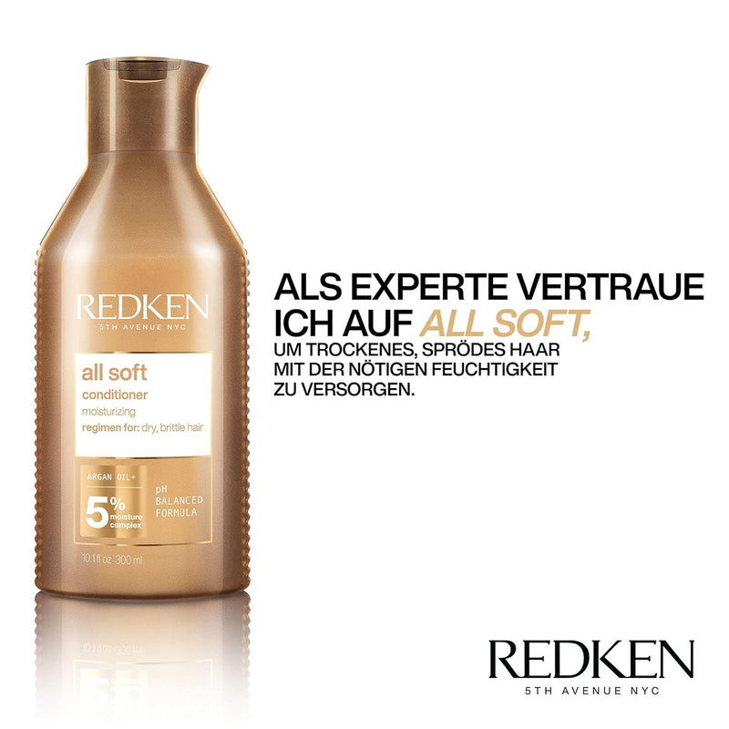 Redken | Pflegeset für trockenes und brüchiges Haar, Belebt und hydratisiert, Mit Omega-6 und Argan-Öl, All Soft Shampoo 300 ml & Conditioner 300 ml