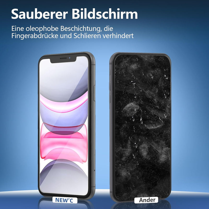 NEW'C tempered glass foil, protective foil for iPhone 11, iPhone XR, 2pcs., free from scratches, fingerprints and oil, 9H hardness, 0.33 mm ultra clear, screen protective foil for iPhone 11, iPhone XR