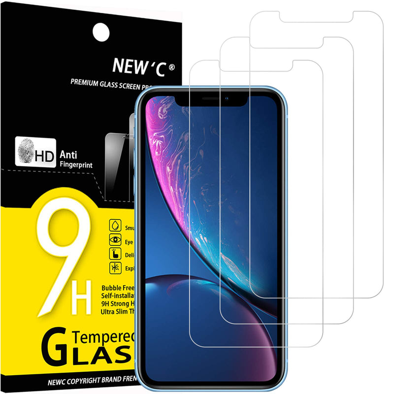 NEW'C Pack of 3 for iPhone 16, iPhone 15 for tempered glass (6.1 inches), free from scratches, 9H hardness, HD screen protector, ultra clear, ultra-resistant, easy installation tool included