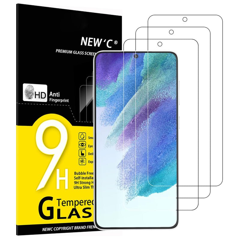 NEW'C Tempered Glass Screen Protector for Samsung Galaxy S24 FE 5G, Free from Scratches, 9H Hardness, HD Screen Protector, 0.33 mm Ultra Clear, Ultra Resistant, Pack of 3