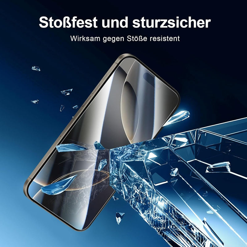NEW'C Tempered Glass Screen Protector for iPhone 16 Pro, 6.3 Inch (2 Pieces) and 2 x Camera Armoured Protection for Camera Protection (Pack of 2), Scratch-Resistant, Extremely Durable, 9H Hardness
