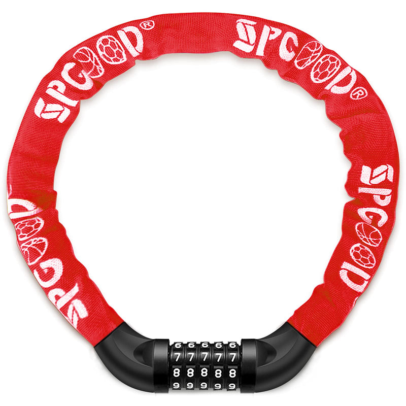 SPGOOD Bicycle Lock with Numbers and High Security Level, Bicycle Chain Lock, Number Code Combination Lock, Hardened Steel Chain Links, 14 Colours