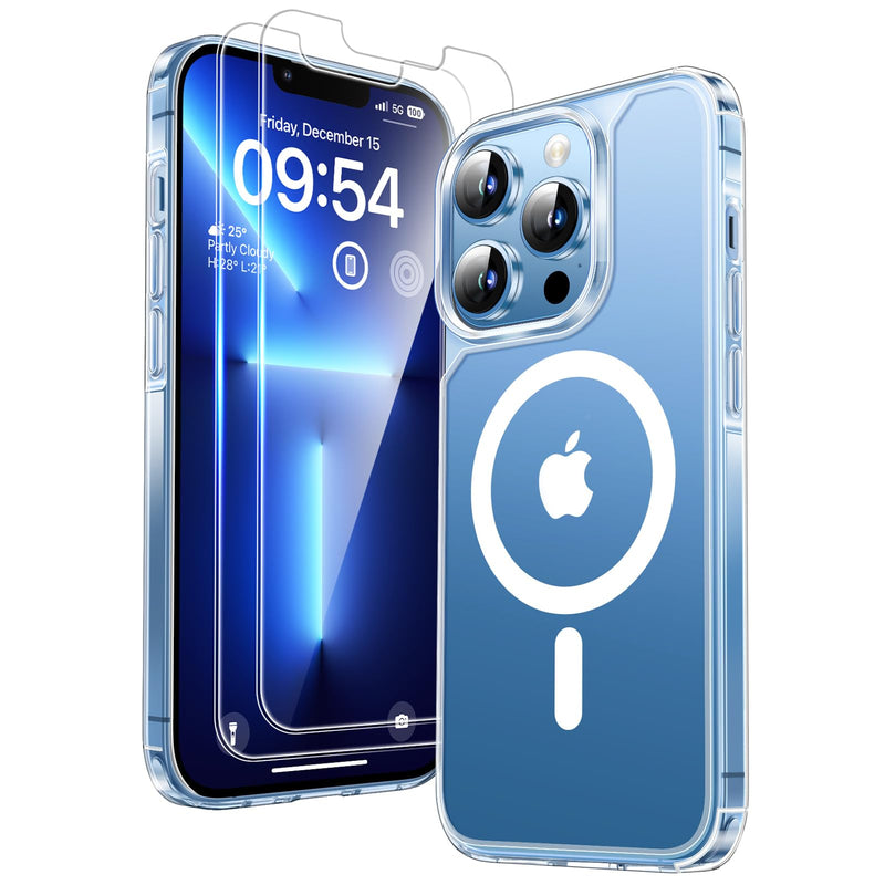 TAURI 3 in 1 for iPhone 16 Case 6.1 Inch with 2 Pieces Tempered Glass Screen Protector, Military Standard Protection, [Anti-Yellowing] Shockproof Transparent Mobile Phone Case - Transparent