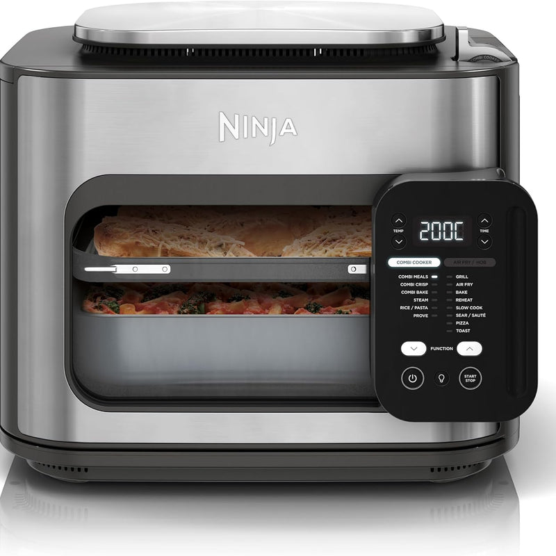 Ninja Combi 12-in-1 Multi-Cooker, Oven & Hot Air Fryer, 12 Cooking Functions, Air Fryer & Grilling Preparation in 15 Minutes, with Baking Tray, Pan, Crisper Grid Insert, Recipes, Grey, SFP700EU