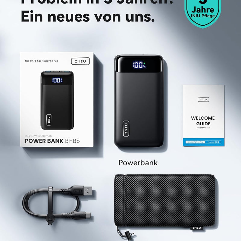 INIU Power Bank, 20,000 mAh, Fast Charging, USB-C Input & Output, 22.5 W External Mobile Phone Batteries, PD 3.0 QC 4.0, Small, Strong, for iPhone 15/14/13/12 Pro, Samsung Galaxy S23, etc.