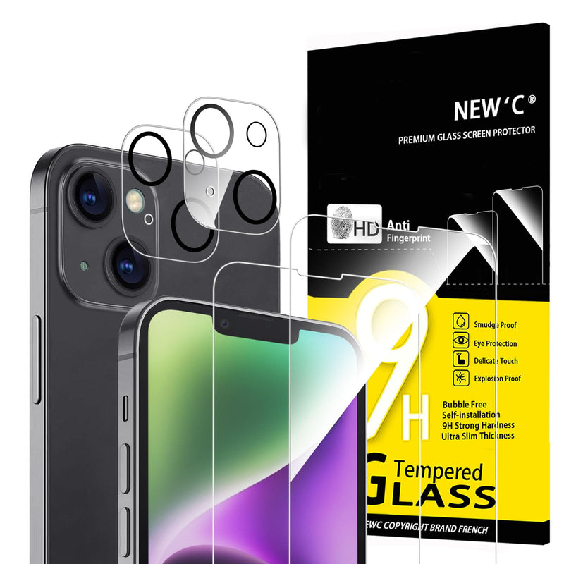 NEW'C Tempered Glass Screen Protector for iPhone 16 Pro, 6.3 Inch (2 Pieces) and 2 x Camera Armoured Protection for Camera Protection (Pack of 2), Scratch-Resistant, Extremely Durable, 9H Hardness