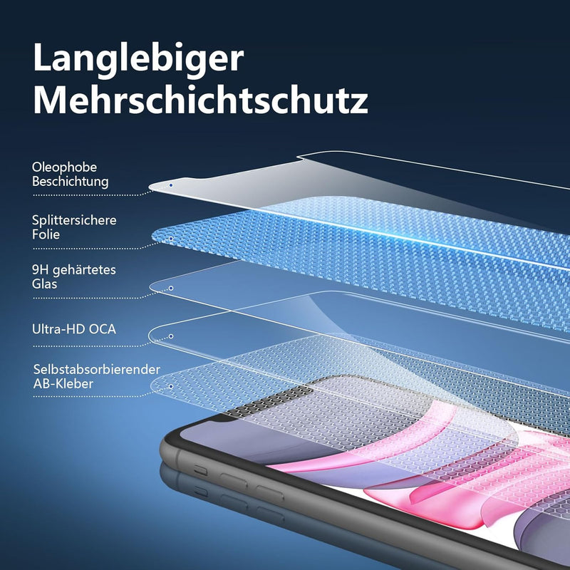 NEW'C tempered glass foil, protective foil for iPhone 11, iPhone XR, 2pcs., free from scratches, fingerprints and oil, 9H hardness, 0.33 mm ultra clear, screen protective foil for iPhone 11, iPhone XR