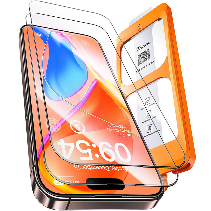 TOCOL For iPhone 16 Pro for Tempered Glass, Full Screen Shockproof Protective Glass Car Installation 9H Hardness Film Scratch-Resistant Anti-Fingerprint Anti-Oil Anti-Bubble Screen Protector for