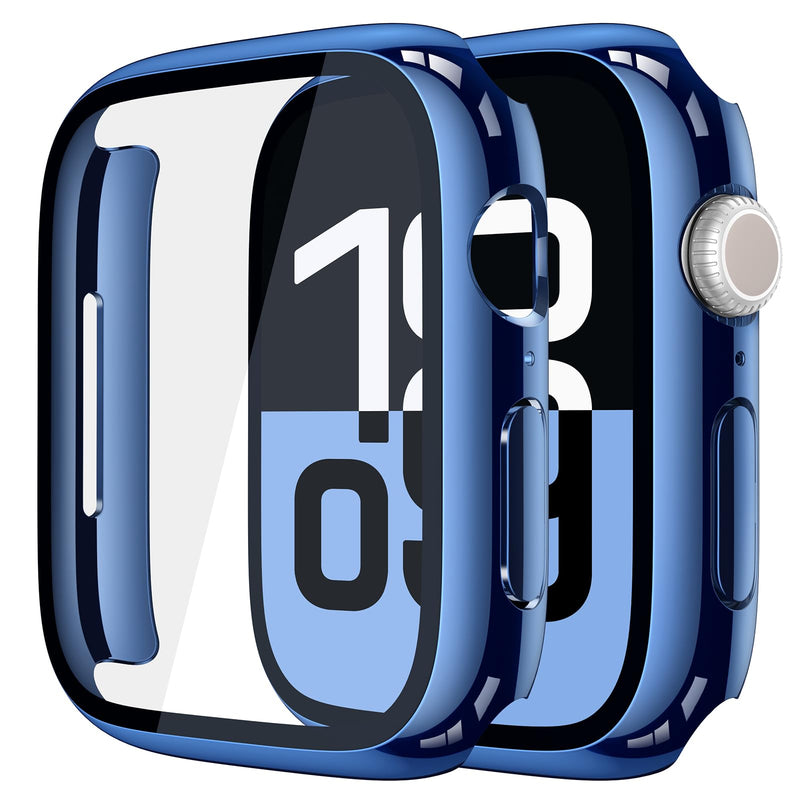 Misxi Pack of 2 Hard PC Protective Cases with Tempered Screen Protector for Apple Watch Series 10 (2024) 46 mm, Ultra Thin Anti-fall Scratch-Resistant Cover Protection for iWatch Matte Black
