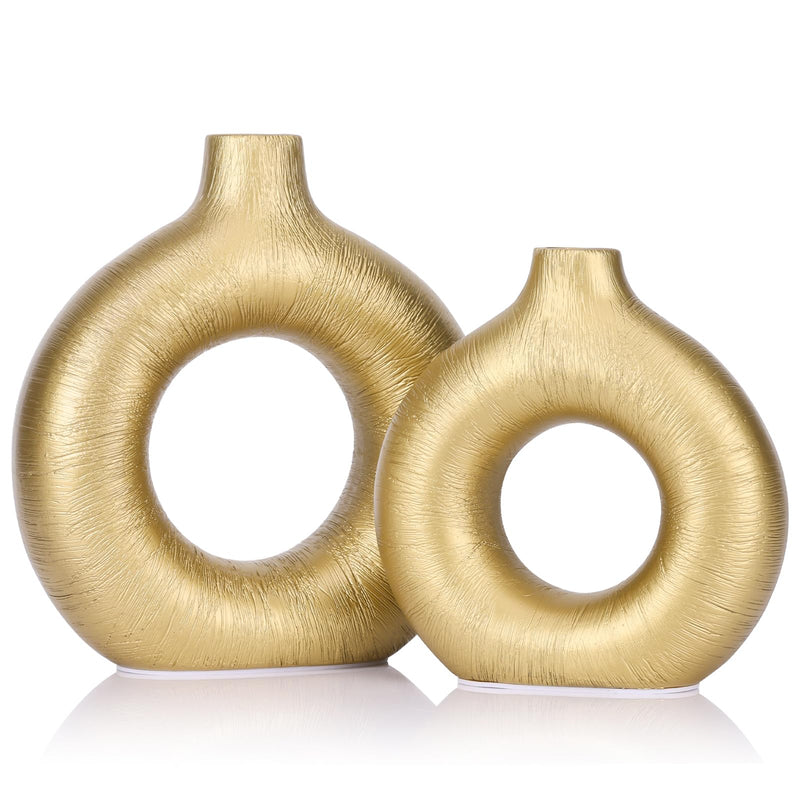 Donut Vases, Circular Matte Ceramic Vase for Entryway, Living Room, Bedroom, Dining Table, Table Decor, Office, Home Decor, Black, Set of 2