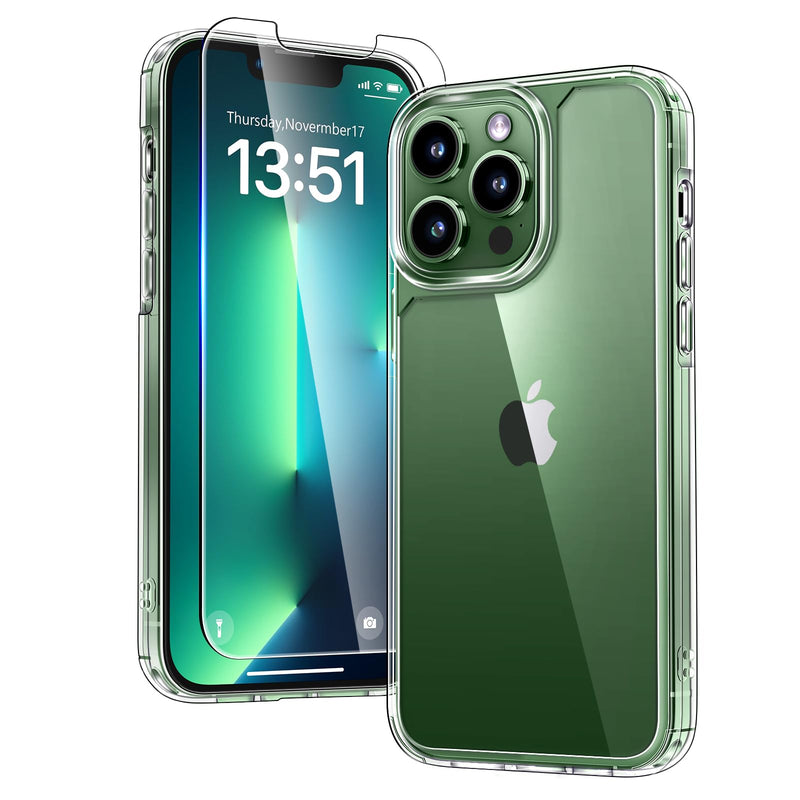 TAURI 3 in 1 for iPhone 16 Case 6.1 Inch with 2 Pieces Tempered Glass Screen Protector, Military Standard Protection, [Anti-Yellowing] Shockproof Transparent Mobile Phone Case - Transparent
