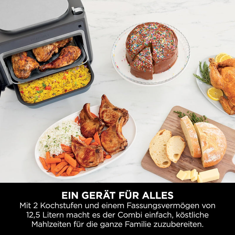 Ninja Combi 12-in-1 Multi-Cooker, Oven & Hot Air Fryer, 12 Cooking Functions, Air Fryer & Grilling Preparation in 15 Minutes, with Baking Tray, Pan, Crisper Grid Insert, Recipes, Grey, SFP700EU