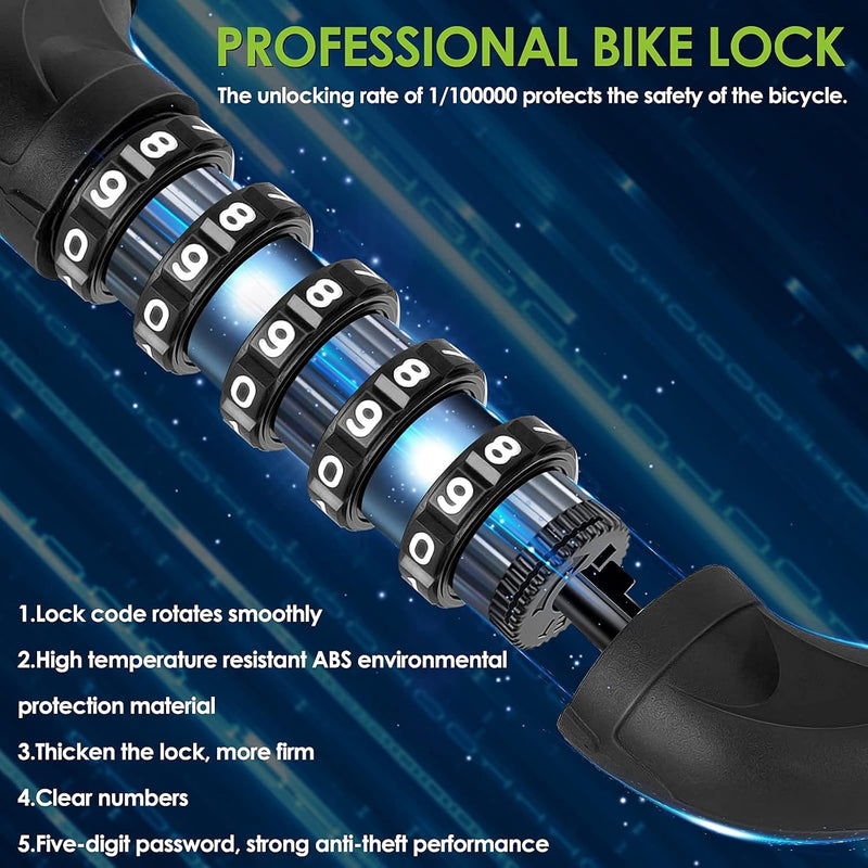 SPGOOD Bicycle Lock with Numbers and High Security Level, Bicycle Chain Lock, Number Code Combination Lock, Hardened Steel Chain Links, 14 Colours
