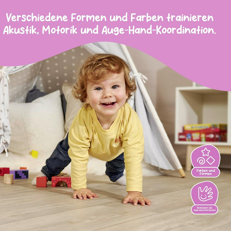Eichhorn Building Blocks with Sound, 12 Colourful, Sound-Producing Wooden Blocks, for Children and Babies Aged 12 Months and Older, Wooden, 100002240, Multicoloured