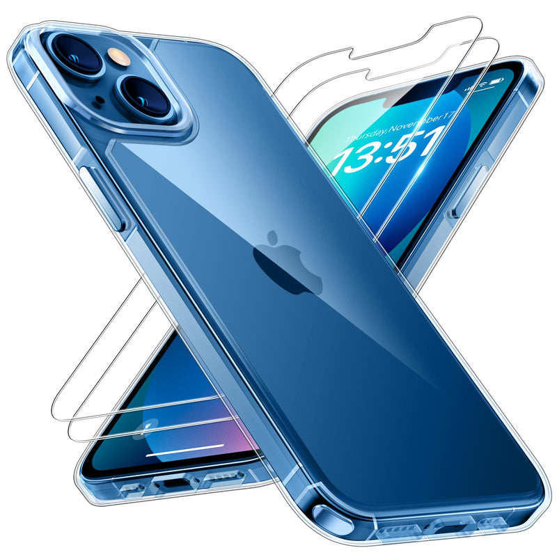 TAURI 3 in 1 for iPhone 16 Case 6.1 Inch with 2 Pieces Tempered Glass Screen Protector, Military Standard Protection, [Anti-Yellowing] Shockproof Transparent Mobile Phone Case - Transparent