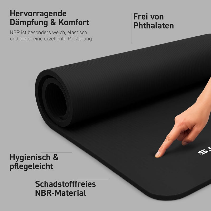 MSports Premium Gymnastics Mat including Carry Strap + Exercise Poster + Workout App - Skin-Friendly Fitness Mat, 190 x 60, 80 or 100 x 1.5 cm, Various Colours, Phthalate-Free Yoga Mat, 190 x 60 x 1,5 cm