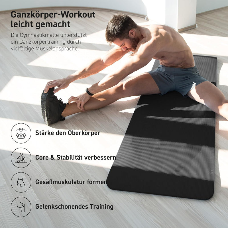 MSports Premium Gymnastics Mat including Carry Strap + Exercise Poster + Workout App - Skin-Friendly Fitness Mat, 190 x 60, 80 or 100 x 1.5 cm, Various Colours, Phthalate-Free Yoga Mat, 190 x 60 x 1,5 cm
